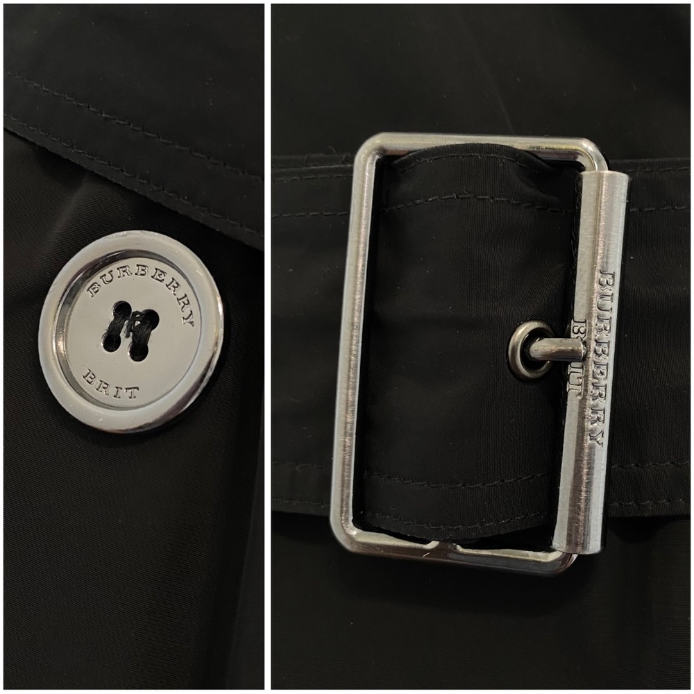 BURBERRY BLACK LIGHTWEIGHT DOUBLE BREASTED BUTTON UP TRENCH COAT - Picture 9 of 15